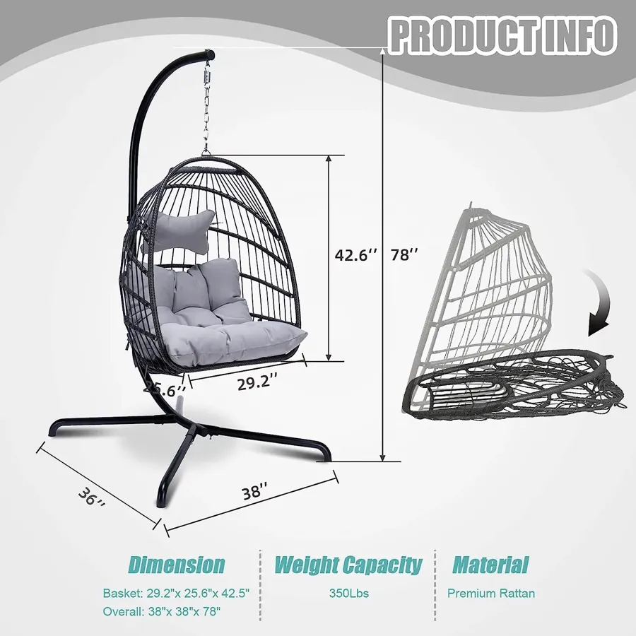 Egg Chair with Stand | Wicker Rattan Patio Basket Hanging Chair