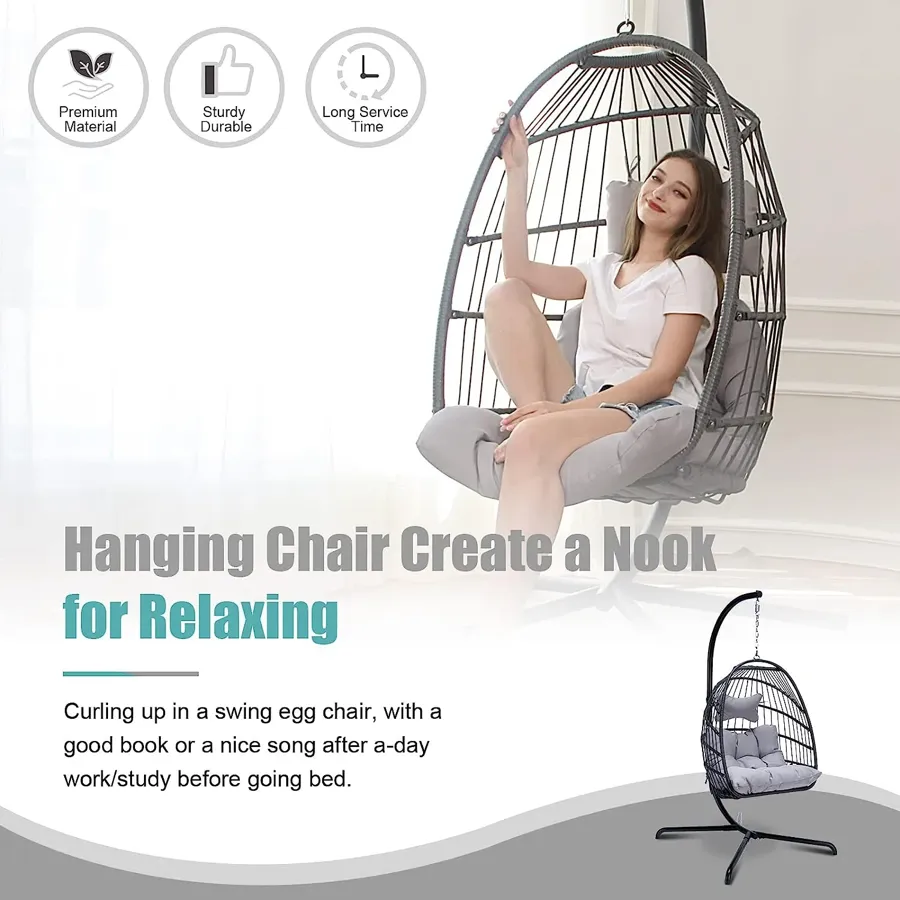 Egg Chair with Stand | Wicker Rattan Patio Basket Hanging Chair