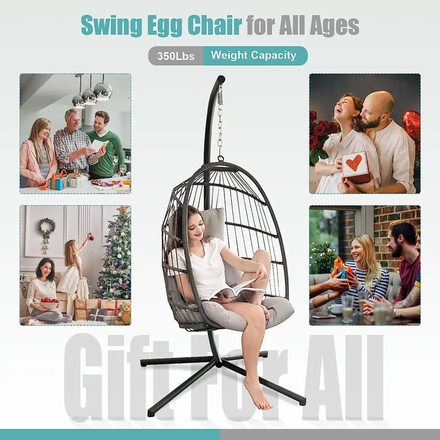 Egg Chair with Stand | Wicker Rattan Patio Basket Hanging Chair