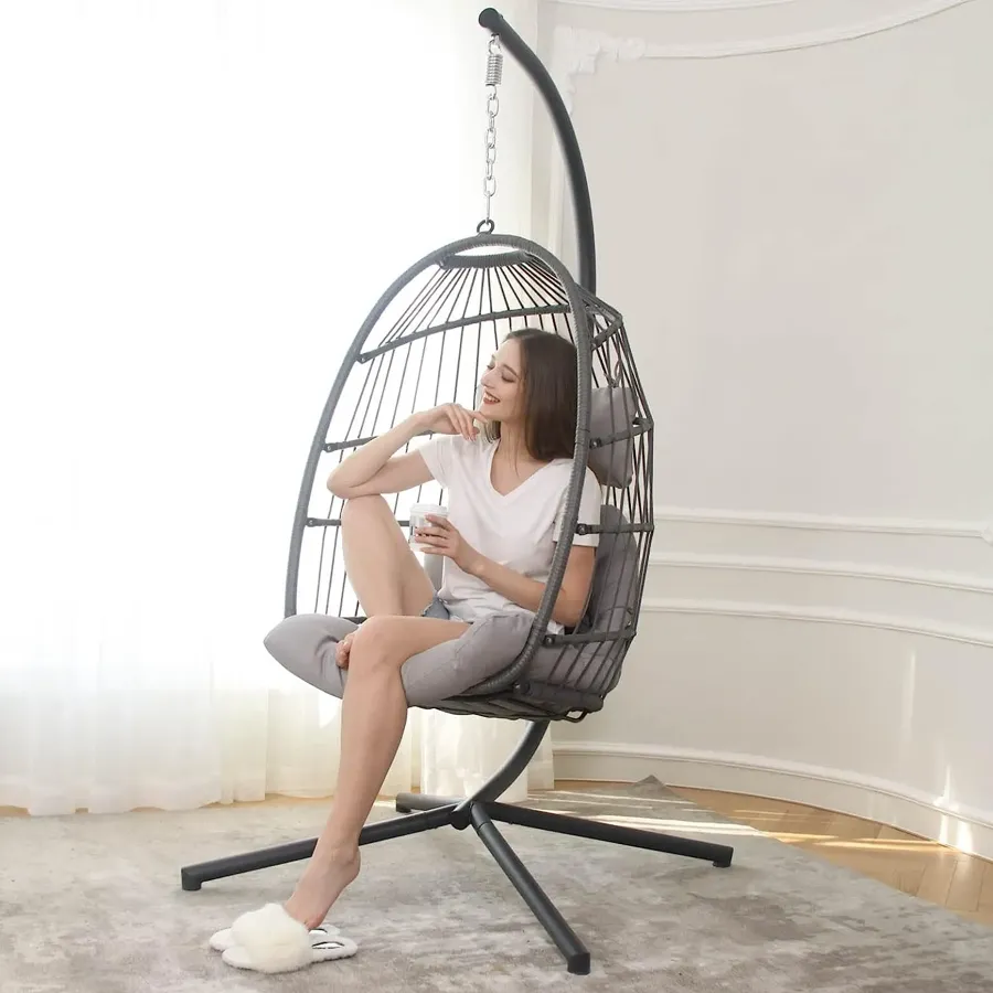 Egg Chair with Stand | Wicker Rattan Patio Basket Hanging Chair