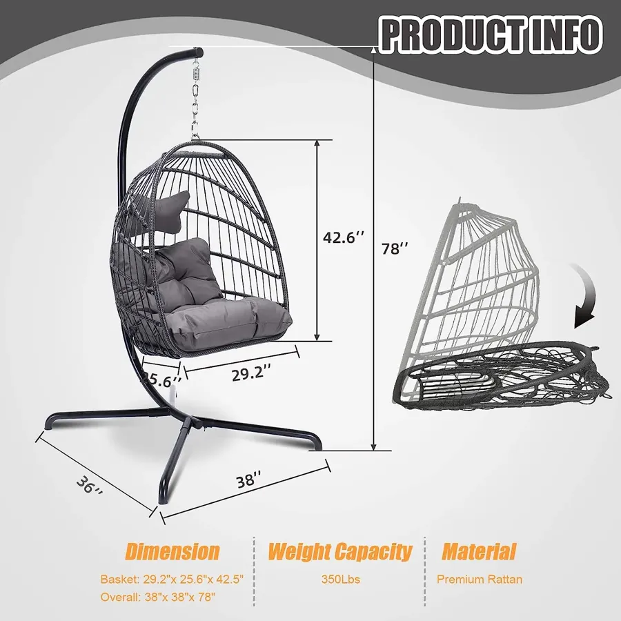 Egg Chair with Stand | Wicker Rattan Patio Basket Hanging Chair