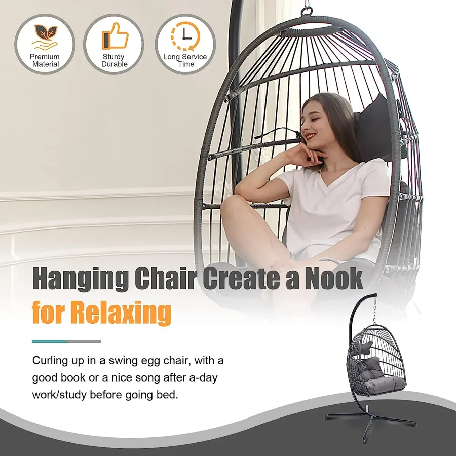 Egg Chair with Stand | Wicker Rattan Patio Basket Hanging Chair