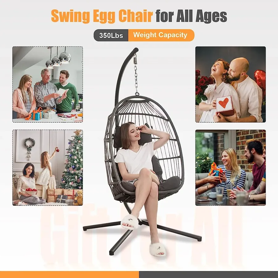 Egg Chair with Stand | Wicker Rattan Patio Basket Hanging Chair