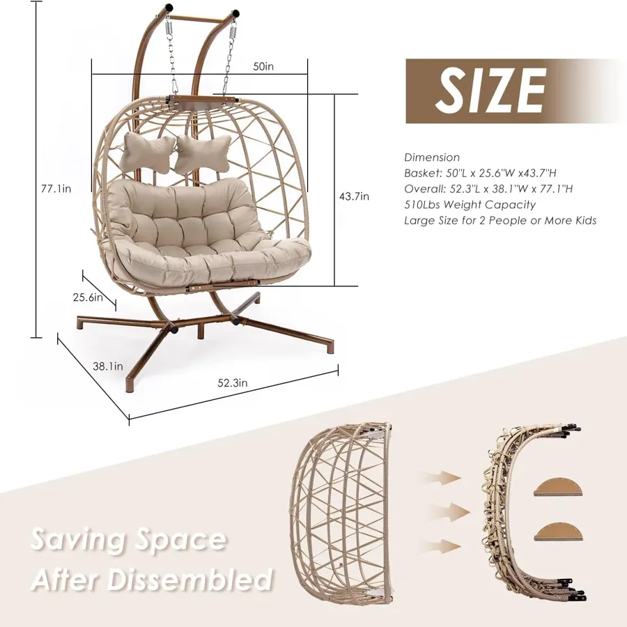 Egg Chair with Stand | Wicker Rattan Patio Basket Hanging Chair