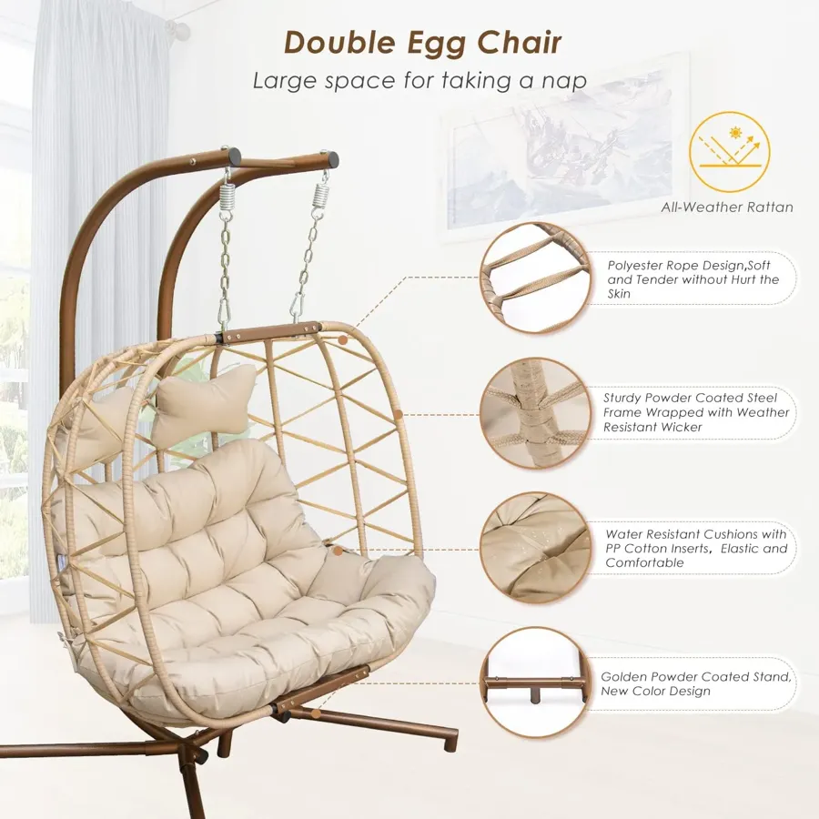 Egg Chair with Stand | Wicker Rattan Patio Basket Hanging Chair