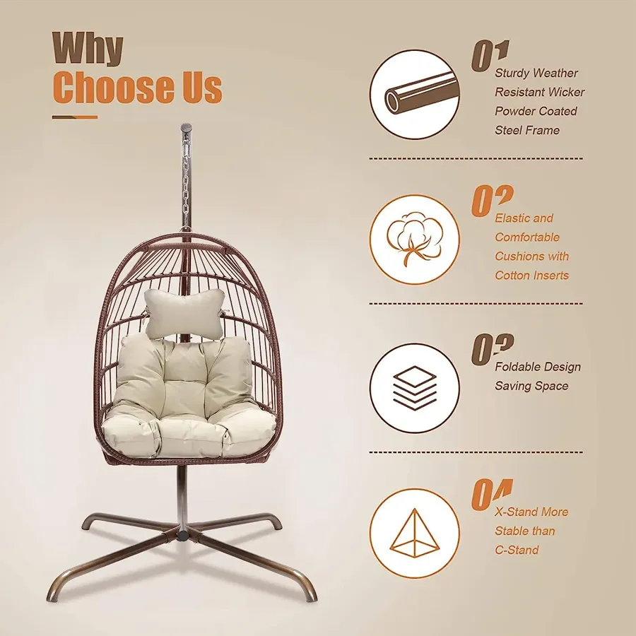 Egg Chair with Stand | Wicker Rattan Patio Basket Hanging Chair