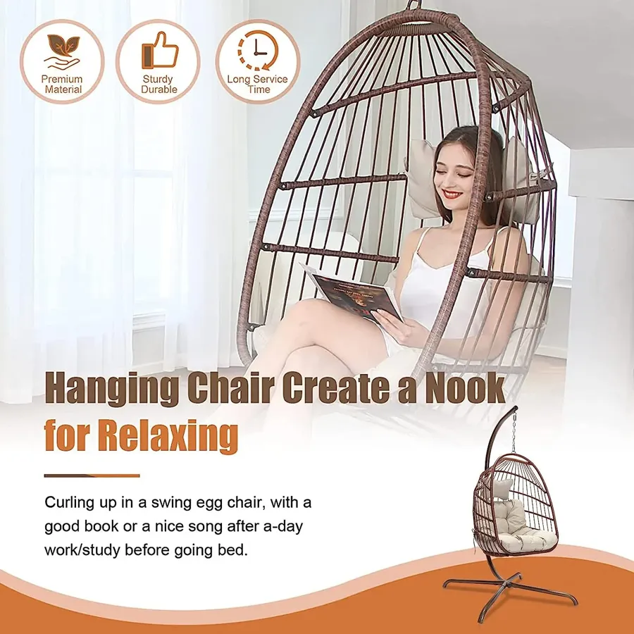 Egg Chair with Stand | Wicker Rattan Patio Basket Hanging Chair