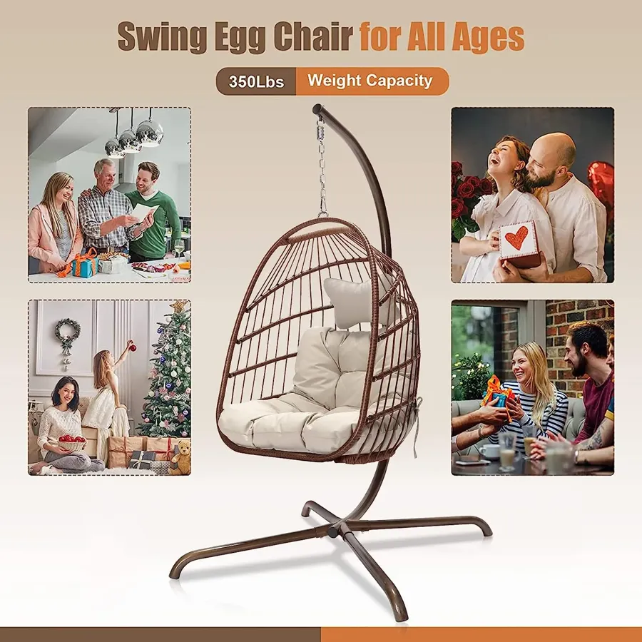 Egg Chair with Stand | Wicker Rattan Patio Basket Hanging Chair