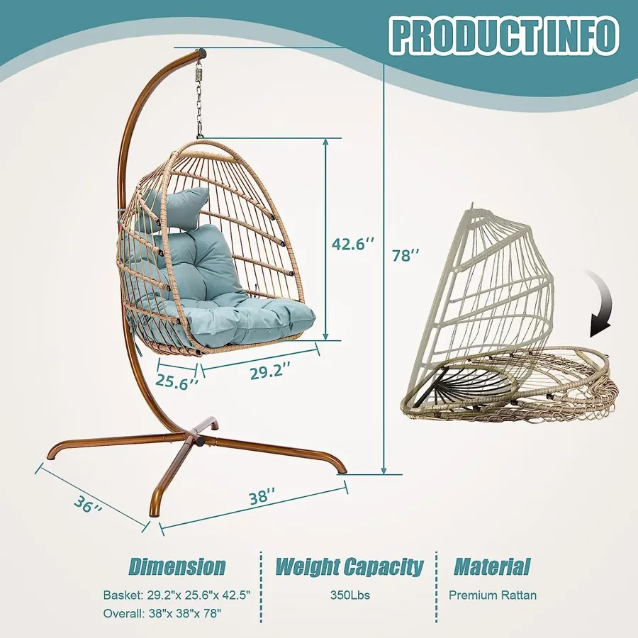 Egg Chair with Stand | Wicker Rattan Patio Basket Hanging Chair