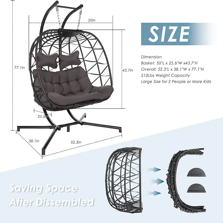 Egg Chair with Stand | Wicker Rattan Patio Basket Hanging Chair