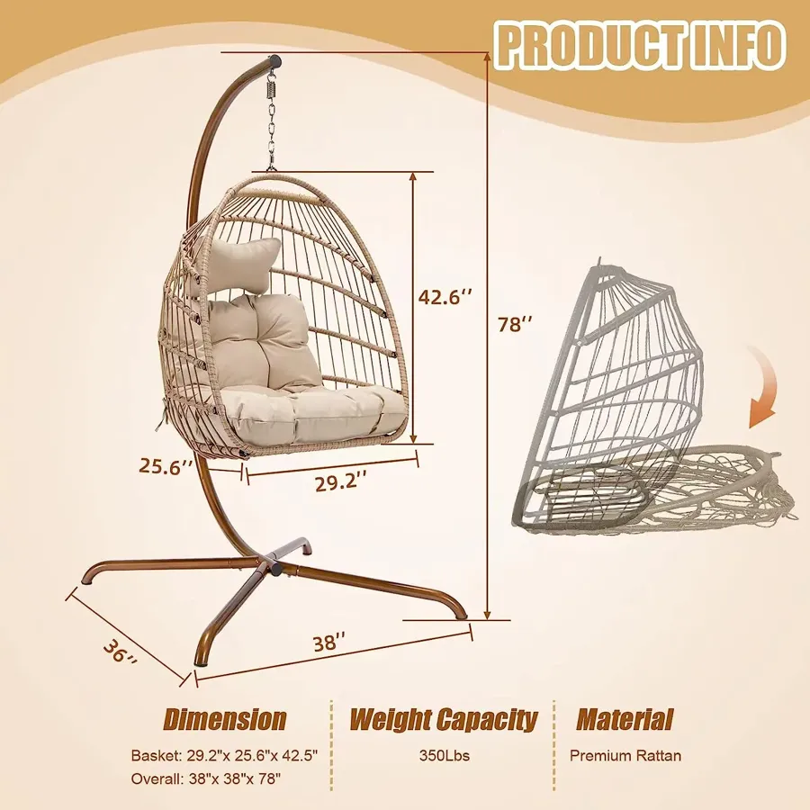 Egg Chair with Stand | Wicker Rattan Patio Basket Hanging Chair