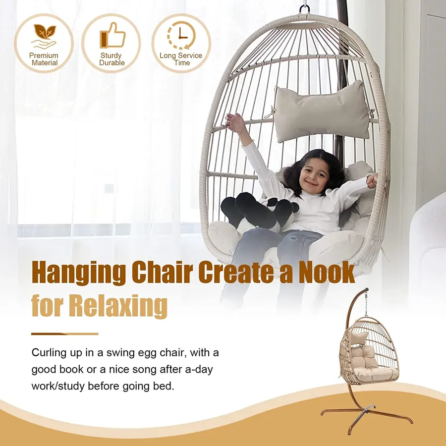 Egg Chair with Stand | Wicker Rattan Patio Basket Hanging Chair