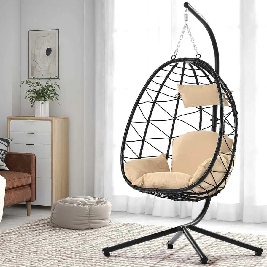 Egg Chair with Stand | Wicker Rattan Patio Basket Hanging Chair