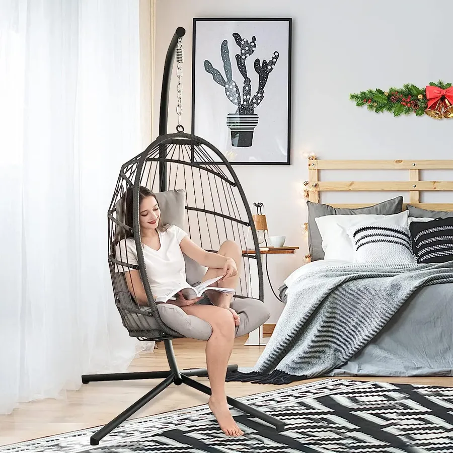 Egg Chair with Stand | Wicker Rattan Patio Basket Hanging Chair