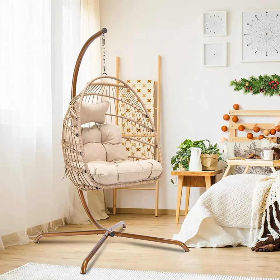 Egg Chair with Stand | Wicker Rattan Patio Basket Hanging Chair