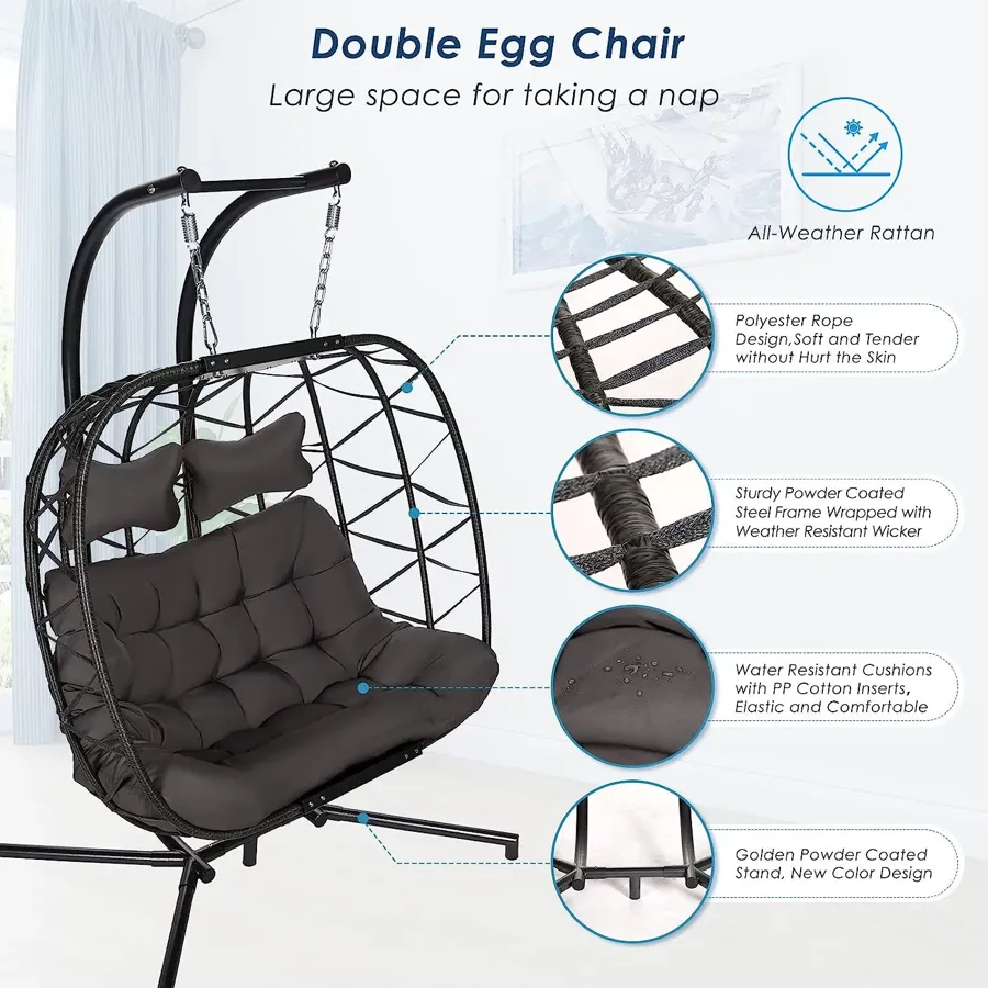 Egg Chair with Stand | Wicker Rattan Patio Basket Hanging Chair