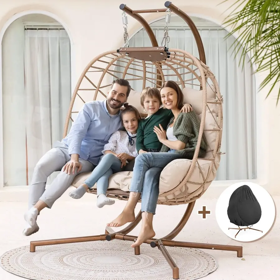 Egg Chair with Stand | Wicker Rattan Patio Basket Hanging Chair