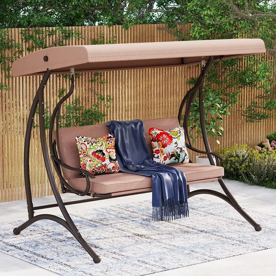 3 Seat Patio Porch Swing - Outdoor Adjustable Canopy Swing