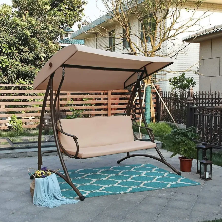 3 Seat Patio Porch Swing - Outdoor Adjustable Canopy Swing