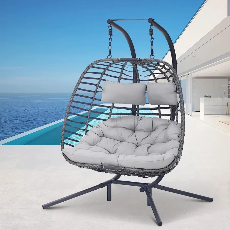 2 Person Hanging Egg Chair with Stand for Outdoor