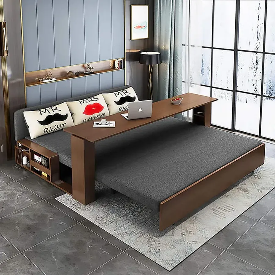 Foldable Multifunctional Wood Sofa Bed with Storage