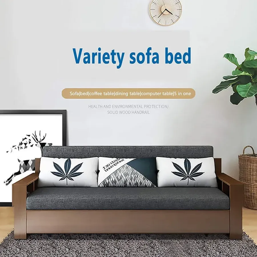 Foldable Multifunctional Wood Sofa Bed with Storage