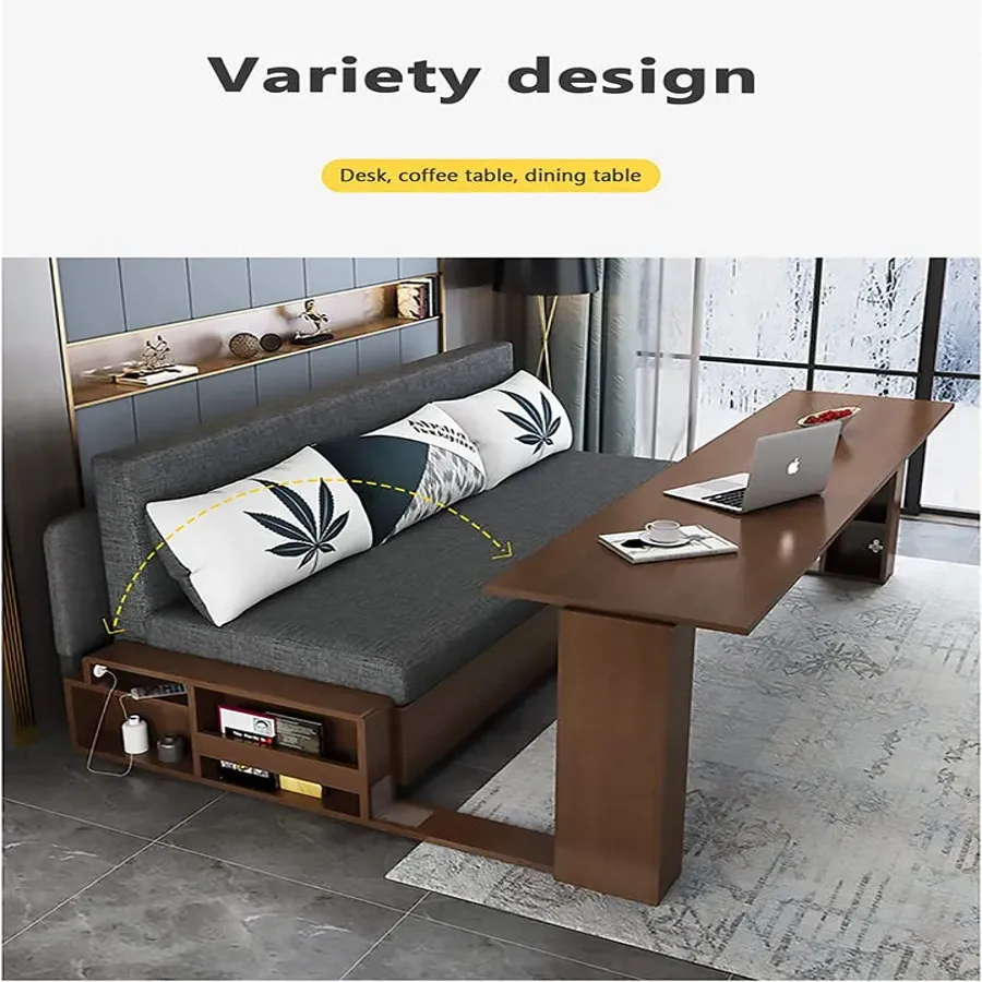 Foldable Multifunctional Wood Sofa Bed with Storage