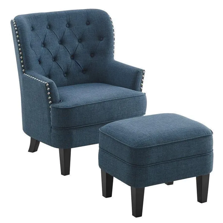 Elroy 32” Wide Tufted Wingback Chair and Ottoman