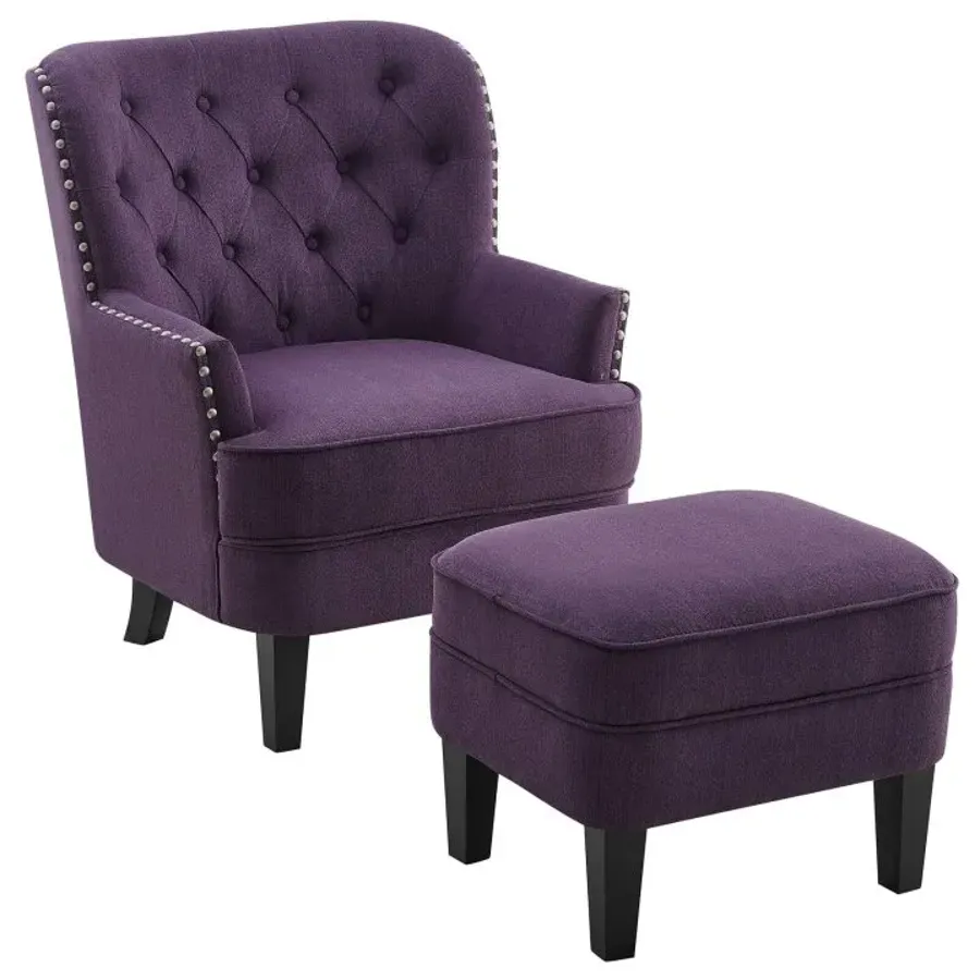 Elroy 32” Wide Tufted Wingback Chair and Ottoman