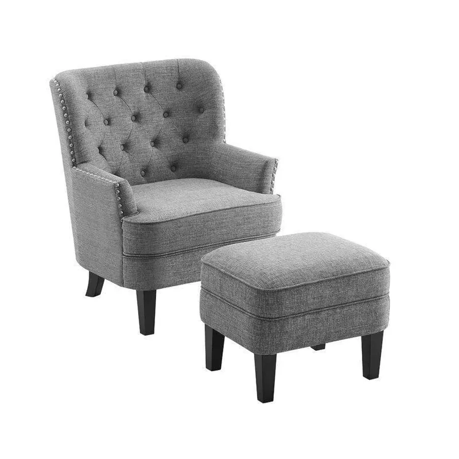 Elroy 32” Wide Tufted Wingback Chair and Ottoman