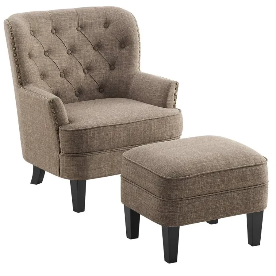 Elroy 32” Wide Tufted Wingback Chair and Ottoman