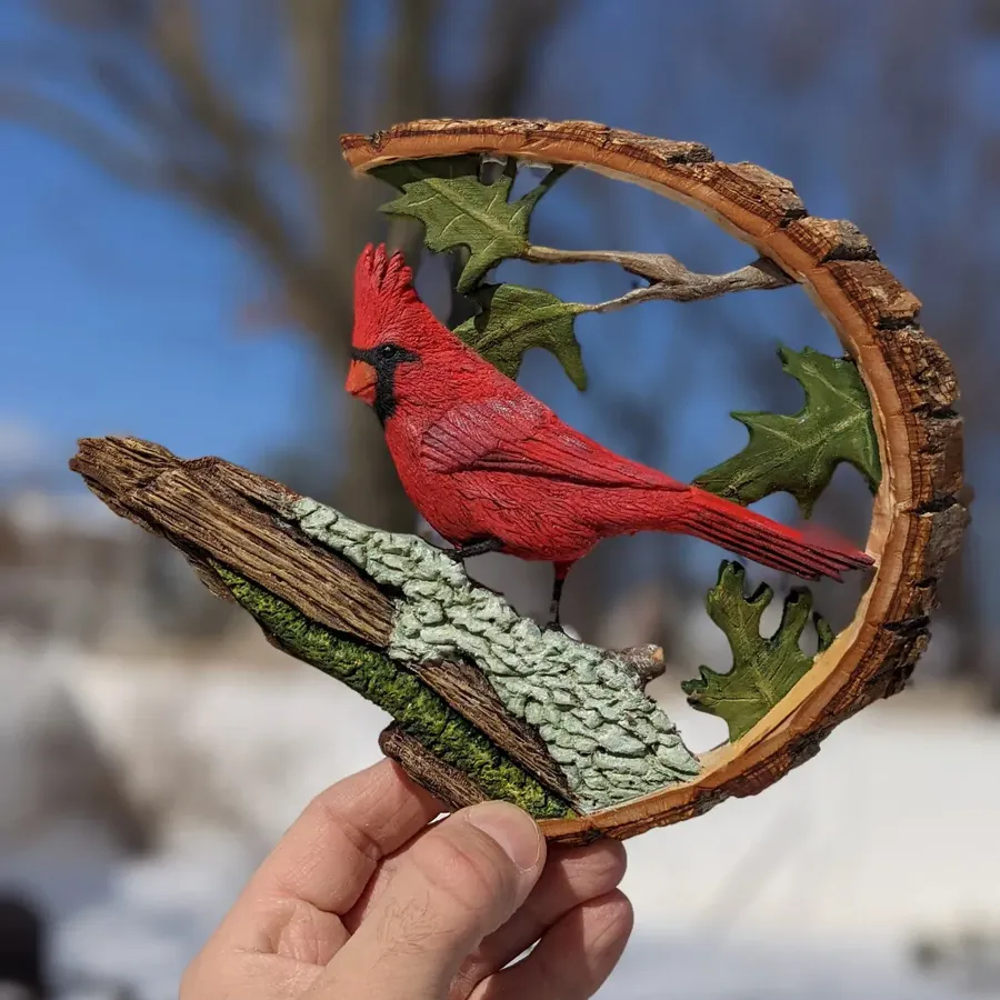 Handmade Carving Cardinal Art Statue