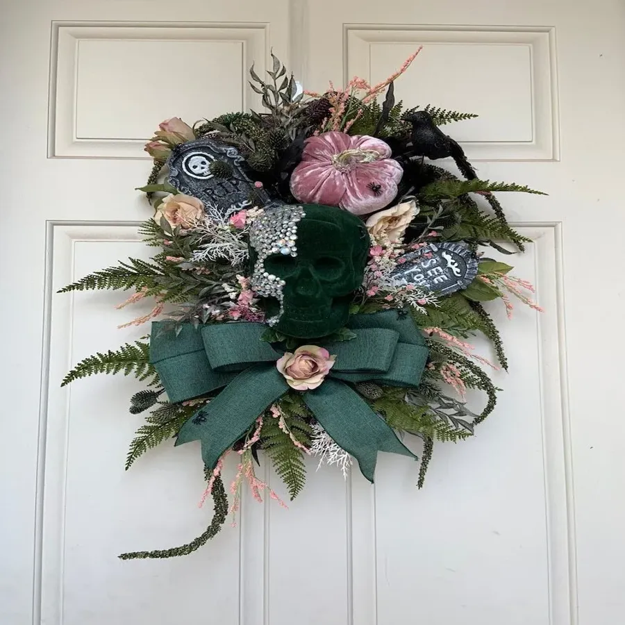 Elegant Skull Halloween Wreath